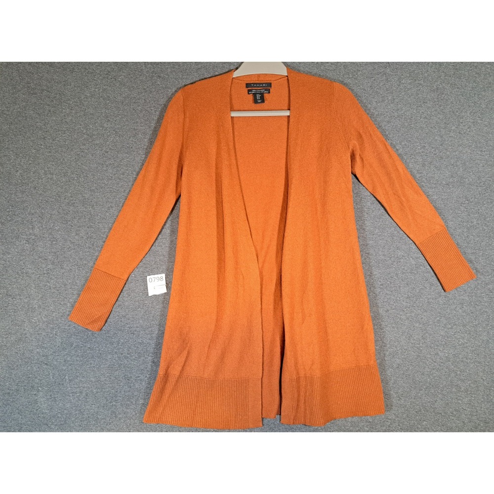 Tahari Womens Burnt Orange Merino Wool Blend Open Front Side Button Cardigan M